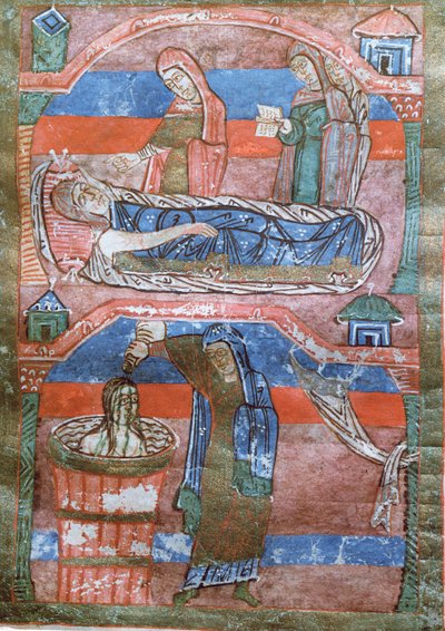 Ms 250 Wassersüchtige Frau geheilt durch die Bäder von St. Radegund, aus Das Leben von St. Radegund von French School