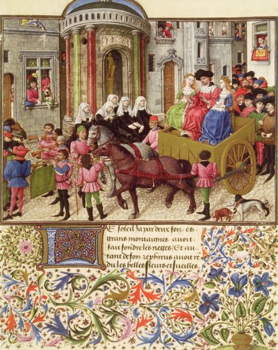 Ms 2617 Theseus macht einen triumphalen Einzug in Athen, aus La Teseida, von Giovanni Boccaccio (1313-75) 1340-41 von French School