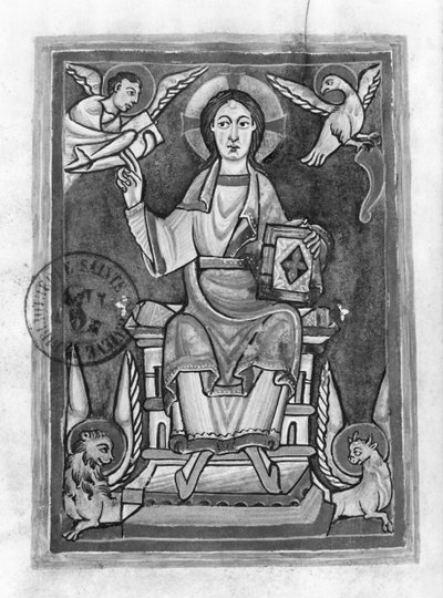 Ms 2657 fol. 1v Christus in Majestät, aus einem Benediktional von French School