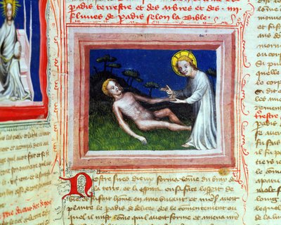 Erschaffung Adams, aus der Bible des Grands Augustins, 1494 von French School
