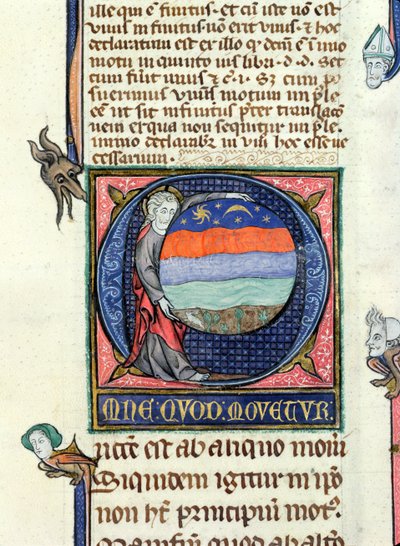 Ms 3469 Christus hält eine Kugel mit den vier Elementen, aus der Physik von Aristoteles (384-322 v. Chr.) (Feder, Tinte & Tempera auf Pergament) von French School