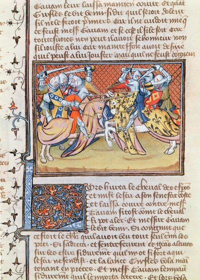 Ms 3479 t.1 fol.539 Wenn die Pferde zusammenstoßen, aus dem Livre de Messire Lancelot du Lac von French School