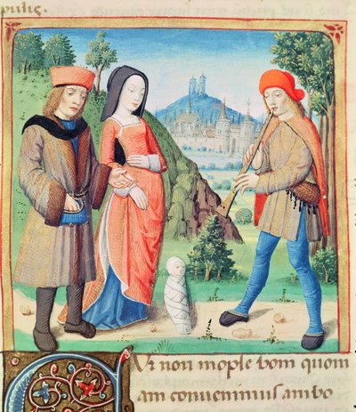 Ms 493 f.9 Die Feier des Kindes, das das Goldene Zeitalter auf Erden wiederherstellen wird, aus den Eklogen von Virgil mit einem Kommentar von Servius, 1469 von French School