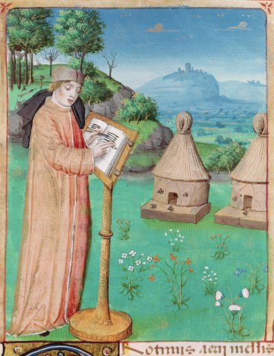Ms 493 fol.45 Virgil (70-19 v. Chr.) schreibt das Leben der Bienen, aus den Georgica von Virgil mit einem Kommentar von Servius, 1469 von French School