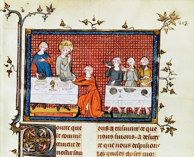 St. Louis speist die Armen, aus Leben und Wunder des St. Louis, ca. 1330-40 von French School