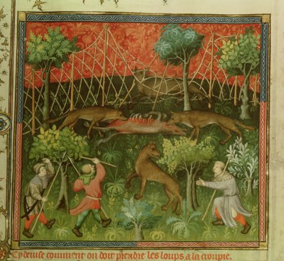 Wolfjagd mit Netzen, aus dem Livre de la Chasse von Gaston Phebus de Foix (1331-91) von French School