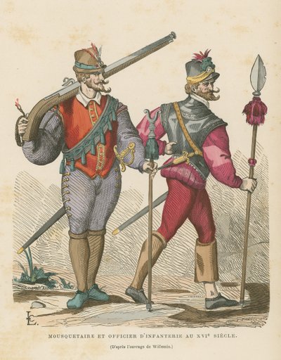 Musketier und Infanterieoffizier, 16. Jahrhundert von French School