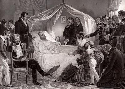 Napoleon I. auf seinem Sterbebett auf St. Helena, 5. Mai 1821, nach einem Gemälde von Charles de Steuben von French School
