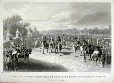 Nationalgardisten schützen die Nationalversammlung in Paris. Gravur während der Französischen Revolution 1848 von French School