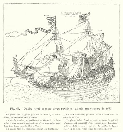 Königliches Schiff mit seinen verschiedenen Flaggen; nach einem Stich von 1666 (Stich) von French School