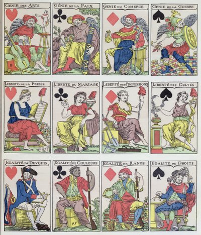 Neue Spielkartendesigns aus der Zeit der Französischen Revolution, 1793 von French School