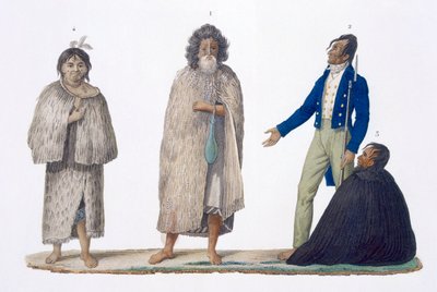 Neuseeländische Ureinwohner in einheimischer und westlicher Kleidung, 1826 von French School
