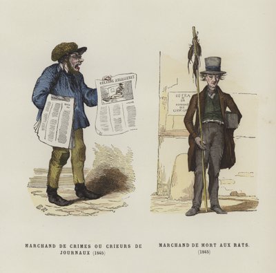 Zeitungsverkäufer und Rattenfänger, 1845 von French School