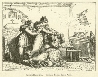 Nuccia schlägt die Hexe (Gravur) von French School
