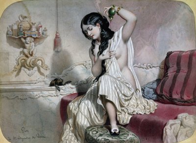 Orientalische Frau bei ihrer Toilette, Mitte des 19. Jahrhunderts von French School