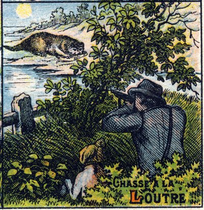 Otterjagdszene. Syllabar-Alphabet der Jagden, Bild von Epinal von French School