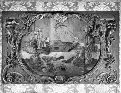 Über-Tür-Panel mit chinesischem Motiv, ca. 1730 (polychrom & vergoldetes Holz) von French School
