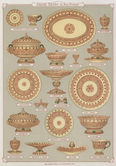 Seite aus dem Katalog des Grand Depot de Porcelaines, Faiences et Verreries von French School