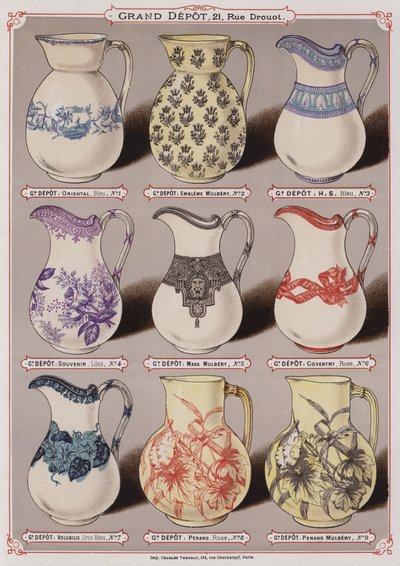 Seite aus dem Katalog des Grand Depot de Porcelaines, Faiences et Verreries von French School