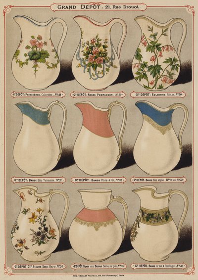 Seite aus dem Katalog des Grand Depot de Porcelaines, Faiences et Verreries von French School