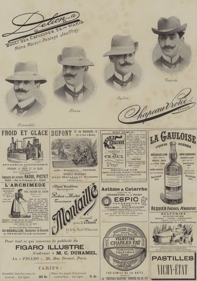 Seite mit Anzeigen aus Le Figaro Illustre, Dezember 1897 (Lithografie) von French School