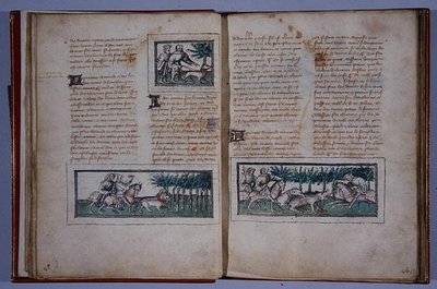 Seiten 57 und 58, aus Le Livre du Roy Modus et de la Royne Racio, von Henri de Ferrieres, ca. 1420 von French School