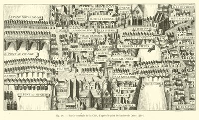 Zentraler Teil der Cité, nach dem Wandteppichplan, um 1540 von French School