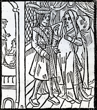 Pathelin und Guillemette, aus Die Farce von Meister Pierre Pathelin, ca. 1465 von French School
