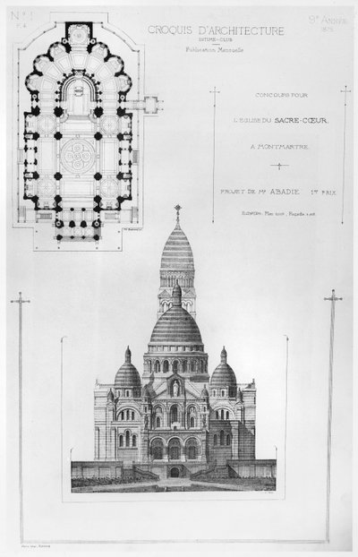 Paul Abadies Siegerentwurf im Wettbewerb für das Design der Sacré-Coeur in Montmartre, aus Croquis d