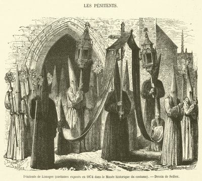 Büßer von Limoges, Kostüme ausgestellt 1874 im Historischen Kostümmuseum (Stich) von French School