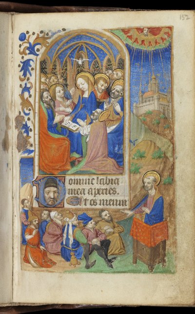 Pfingsten und eine Predigtszene, Stundenbuch (Gebrauch von Paris) von French School