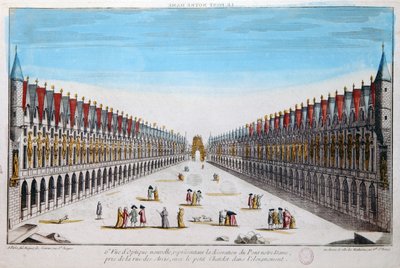 Perspektivische Ansicht der Dekorationen auf der Pont Notre-Dame in Paris von French School