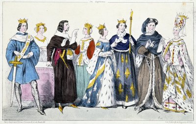 Philipp VI. von Valois, Jeanne von Burgund, Johann II. der Gute, Jeanne von Boulogne, Jeanne von Bourbon, Karl V. der Weise, Karl VI., Isabeau (Isabella, Elisabeth) von Bayern (1371-1435) von French School