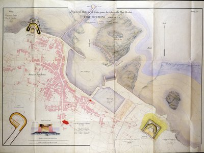 Plan für den Bau der Küstenbatterien zur Verteidigung des Hafens von Breton im Jahr 1848 von French School