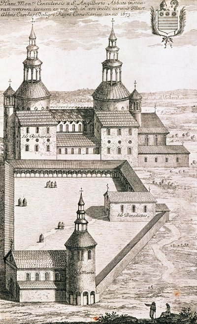 Plan der Benediktinerabtei Saint-Riquier im Jahr 1673 von French School