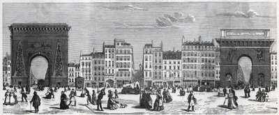 Porte Saint-Denis und Rue Faubourg Saint Denis - Porte Saint Martin und Rue Faubourg Saint-Martin Gravur in „Tableau-de-Paris“ von Edmond Texier (1815-1887) von French School