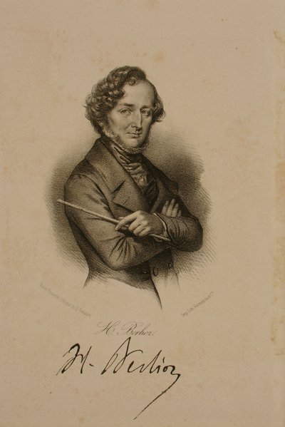 Porträt und Unterschrift von Hector Berlioz (1803-69) von French School