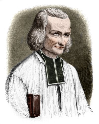 Porträt von Abbé Jean Marie Vianney, bekannt als der Pfarrer von Ars. Er wurde 1925 heiliggesprochen. Gravur von Cabuchet von French School