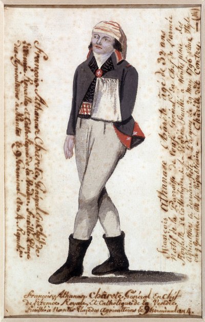 Porträt von Francois Athanase (Francois-Athanase) de Charette de la Contrie (1763-1796), Arm in einer Schlinge, royalistischer Anführer der Vendée - Musée Dobrée, Nantes von French School