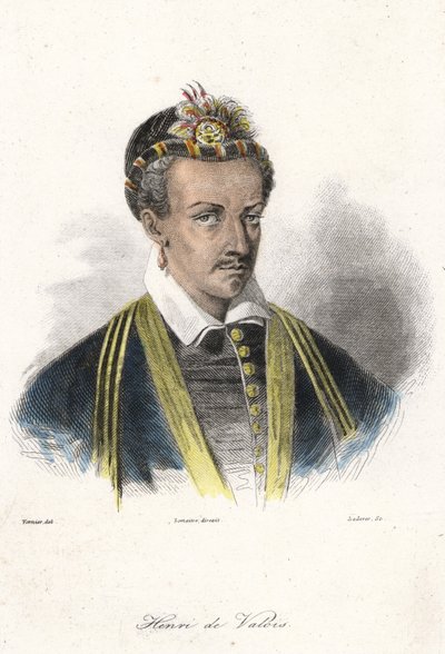 Porträt von Heinrich III (1551 - 1589), König von Frankreich (mit Ohrring), Gravur des 19. Jahrhunderts von French School