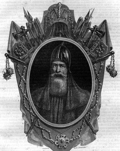 Porträt von Igor, Herzog der Russen, Warägerfürst, Herrscher der „Rus“ von Kiew von 912 bis 945. Gravur in „Histoire des Papes-Rois-Queen and Empereurs à travers les siècles“ von Maurice Lachatre von French School