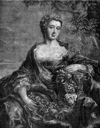 Porträt von Madame de Chateauroux, Marie-Anne de Mailly-Nesle (1717-1744), Favoritin von König Ludwig XV. Gravur in „Die Geschichte der Prostitution und Ausschweifung unter allen Völkern der Welt von der Antike bis zur Gegenwart“ von Dr. Th. -F. Debray. 18 von French School