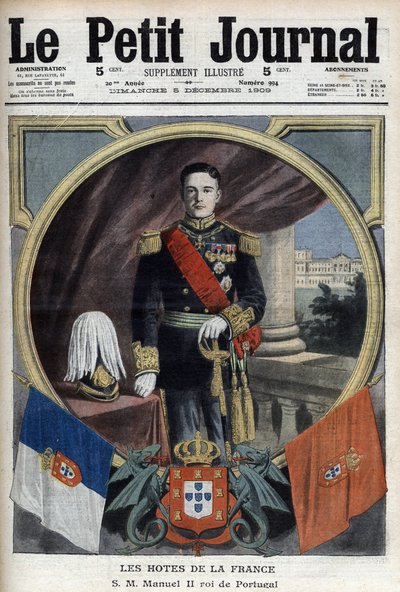 Porträt von Manuel II., König von Portugal (1889-1932) während seines Besuchs in Paris - „Le Petit Journal“ vom 5. Dezember von French School