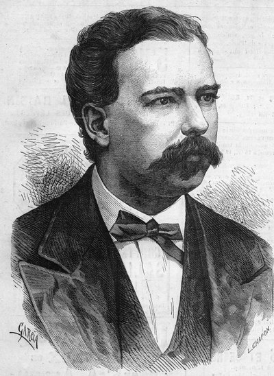Porträt von Manuel Pardo (1834-1878), Präsident von Peru von 1872 bis 1876. Gravur in „Le Monde Illustré“ Nr. 1132 vom 7. Dezember 1878. von French School