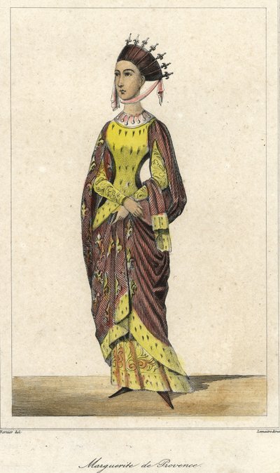Porträt von Marguerite de Provence (1221-1295), Königin von Frankreich, Ehefrau von Ludwig IX. Gravur 19. Jahrhundert. von French School