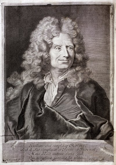 Porträt von Nicolas Boileau, auch bekannt als Boileau Despreaux (1636-1711) Dichter, Schriftsteller. Gravur zur Illustration der Werke von M. Boileau Despreaux, mit historischen Erläuterungen, Band 1, Edition Fabre et Barillot von French School