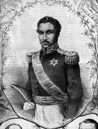 Porträt von Radama II (1829-1863), König von Madagaskar. Gravur in „Le Monde Illustré“ Nr. 268 vom 31. Mai 1862. von French School