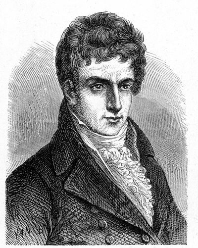 Porträt von Robert Fulton (1765 - 1815), amerikanischer Mechaniker, der das erste Propeller-U-Boot baute - im „Album der Wissenschaft; berühmte Wissenschaftler; Große Entdeckungen“ 1896. von French School