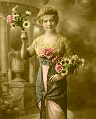 Porträt einer Frau mit einem Blumenstrauß, ca. 1898 von French School