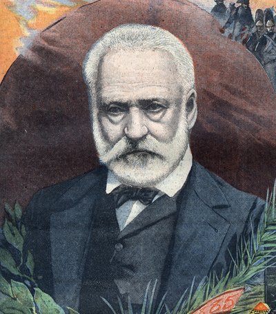 Porträt des französischen Schriftstellers Victor Hugo (1802-1885). Gravur in „Le Petit Parisien“. von French School